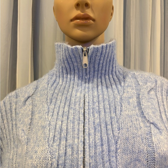 Light Blue Cable Knit Turtleneck Sweater - Picture 3 of 11